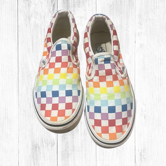 VANS unisex youth rainbow checkered shoes (size 2) - Picture 3 of 6